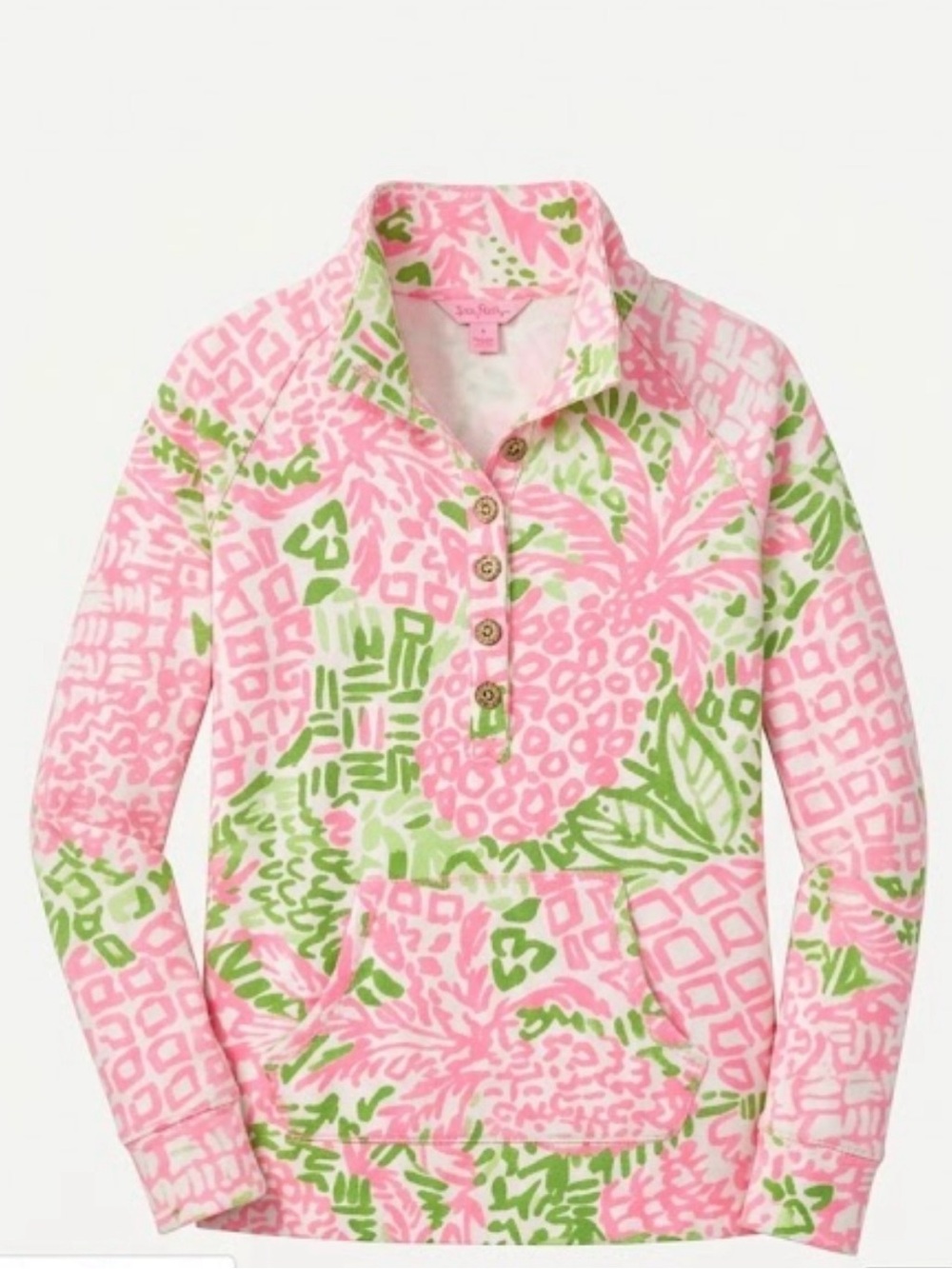 Lilly Pulitzer Skipper Popover Tropi Pineapple Sweatshirt Pink Green Size S⁠